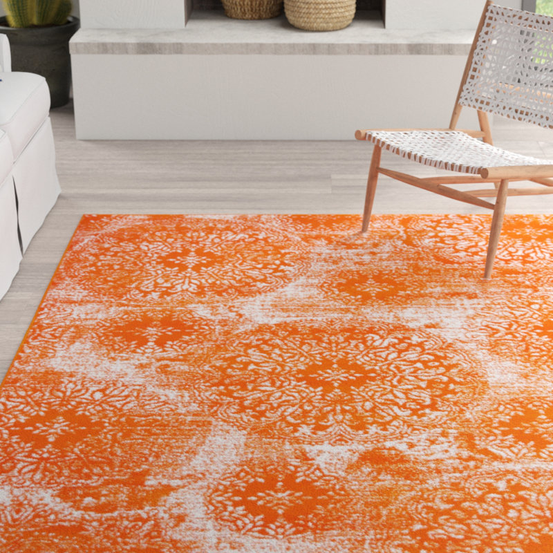 Tapis floral Brandt, Rectangulaire 8 pi x 10 pi, Orange / ivoire