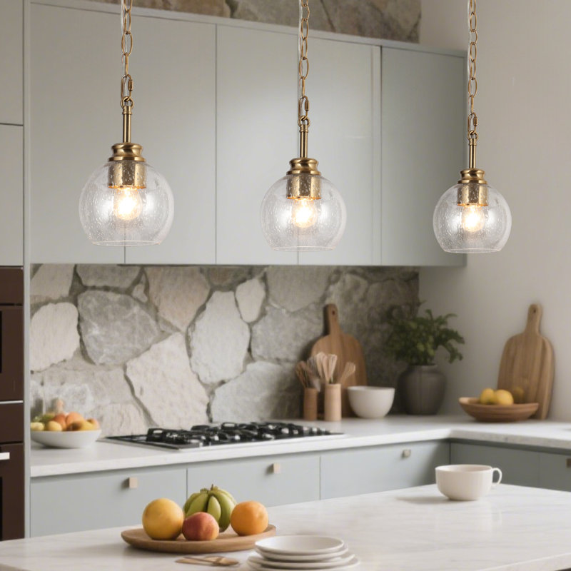 Luminaire suspendu doré à 1 lumière avec abat-jour globe en verre (1 ensemble)