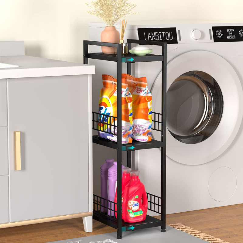 3-Tier Metal Shelving Unit, Expandable, Free-Standing, Narrow, Open Floor Shelves, Ideal For Bathroom, Kitchen, Laundry, Storage, Organization