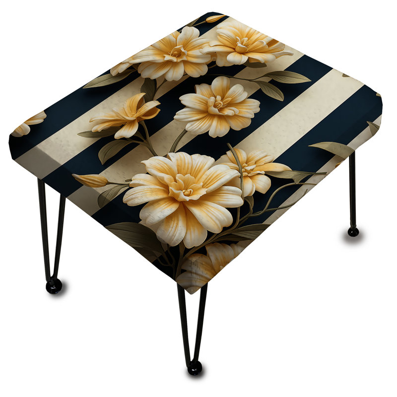Nautical Charm Striped Floral Pattern I - Striped Rectangle Ottoman
