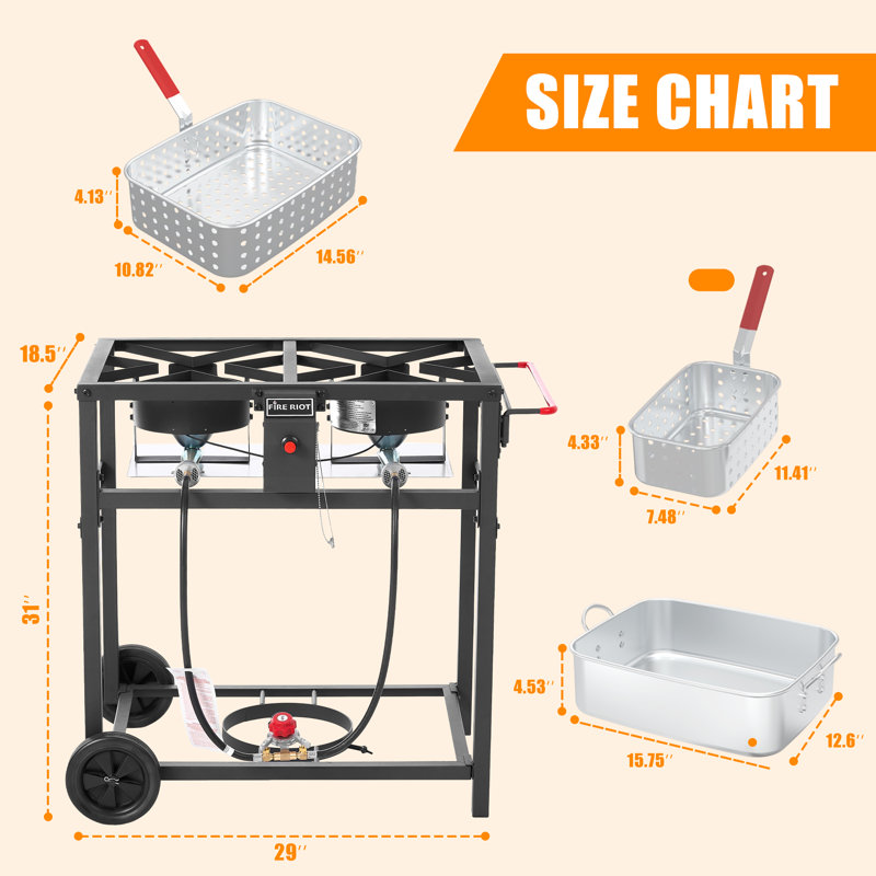 18QT Deep Fryer with Double Burner Propane Stove, Outdoor Aluminum Pot with Frying Basket Set – Perfect for Fish Fry, Chicken Wings, Fries & Cajun Cooking