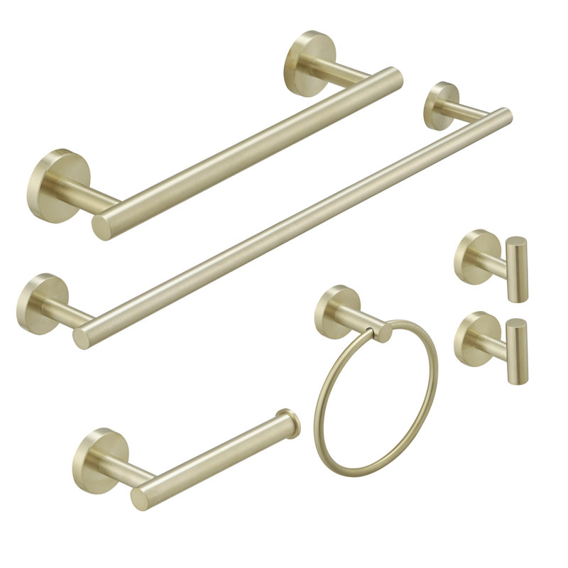 Luster 6-Piece Bathroom Hardware Set, Brushed Gold