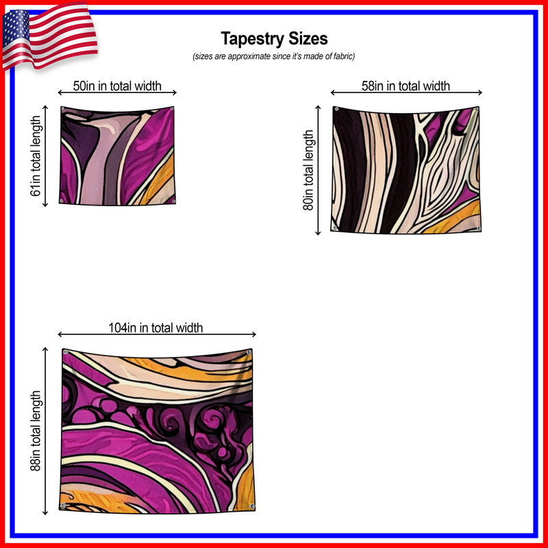 Tapisserie murale abstraite - art mural, H 104 po x 88 avec 4 œillets
