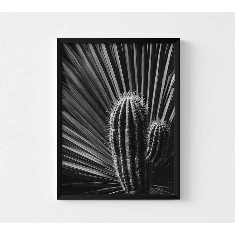 Impression de cactus ombres, noir et blanc minimaliste, H 7 po x l 5 po, Impression encadrée sans passe-partout, Noir