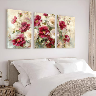 Elegant Floral Bouquet Canvas Wrapped Wall Art, Oil Painting Print (Set of 3)