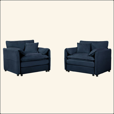 Ensemble de 2 fauteuils d'appoint surdimensionnés en chenille, fauteuils à canapé simple à large siège moderne, chaises de lecture confortables et profondes pour le salon et la chambre à coucher