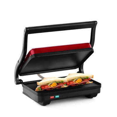 Holstein Housewares 10.2 in. Die Cast Aluminium and Stainless Steel Non Stick Electric Grill Sandwich Maker & Panini Press with Stainless Steel Lid