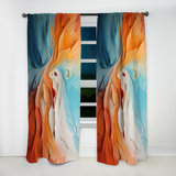 Teal Orange Bold Abstract Flow Collage I - Modern Velvet Curtain - Room Darkening - 1 Panel