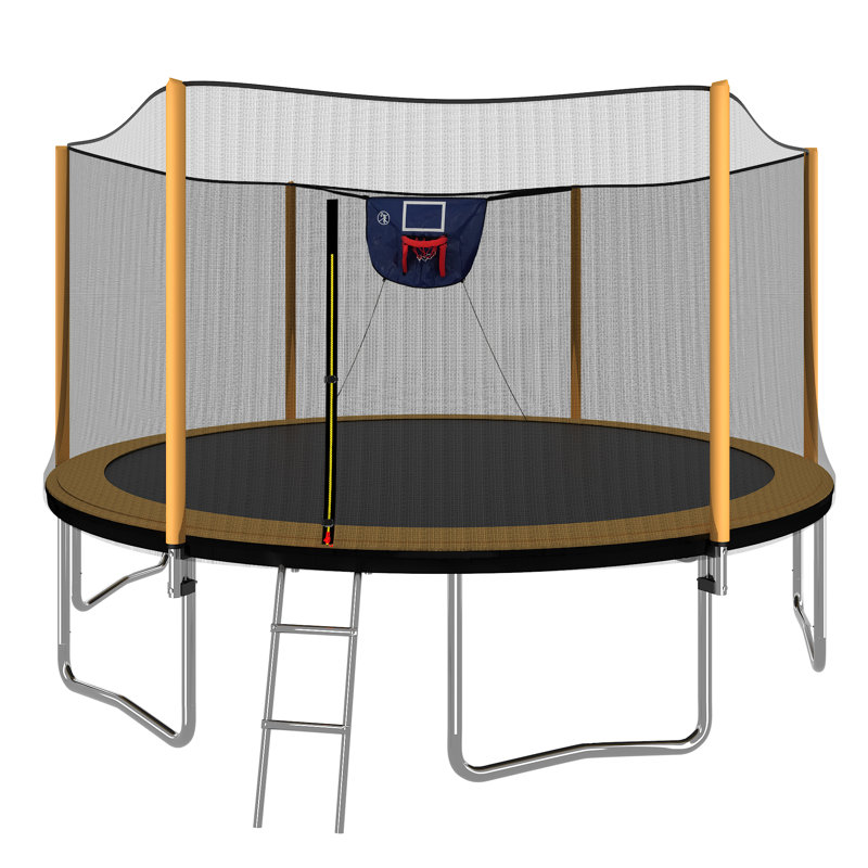 Trampoline 14 pi avec panier de basketball et échelle (enceinte de sécurité extérieure) orange