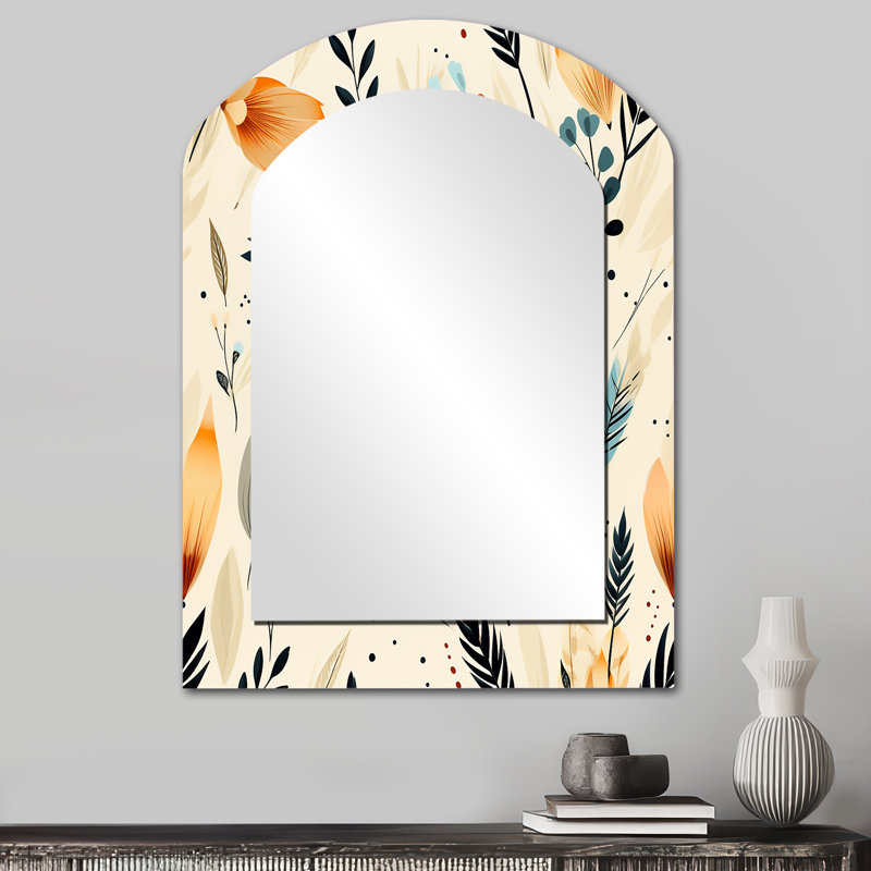 Tribal Oasis Boho Pattern - Boho Arch Large Wall Mirror, Bohemian Asymmetrical Unique Mirror, Printed Metal Art, 34" x 25"