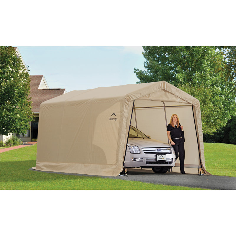 Sandstone 15' x 8' Portable Steel Frame Garage Canopy