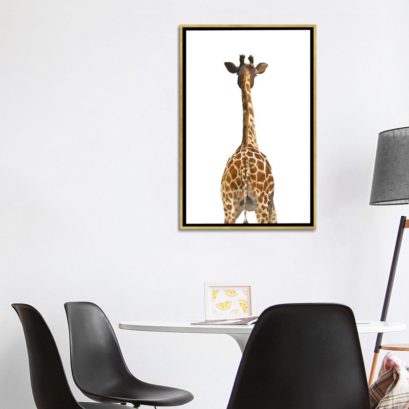 Art girafe bout à bout, Toile encadrée d'or, H 48 po x l 32 po x P 1,5 po