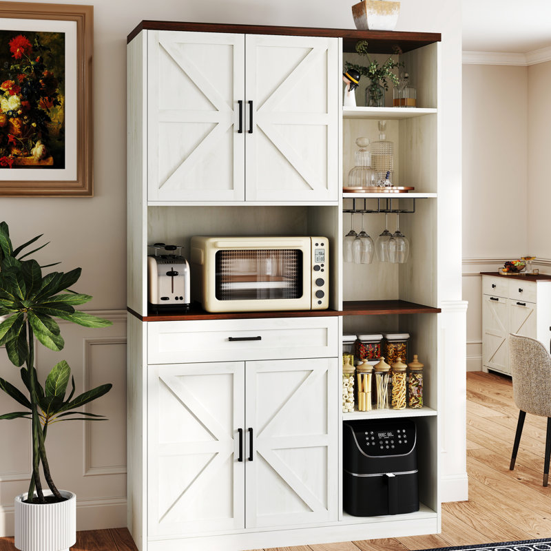 Rangement de cuisine 71 po avec support interne pour porte, tablettes réglables et prise de courant - Buffet garde-manger Smart Design, support en verre, solution multifonction AC