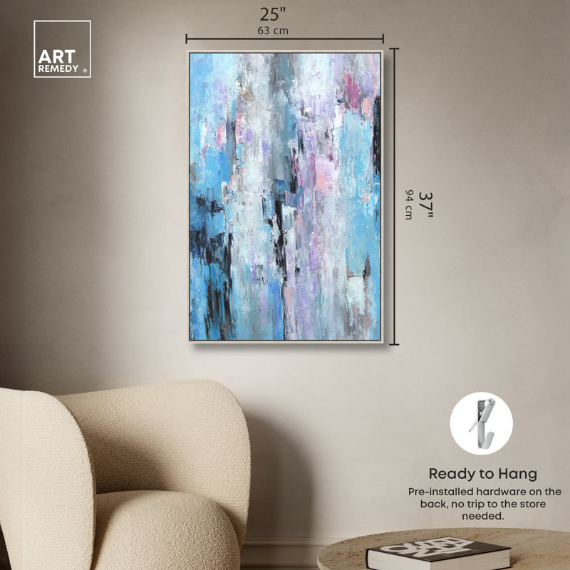 «Blue Imagination Boho Elegant Abstract» par Art Remedy, H 37 po x l 25 po, Cadre argenté