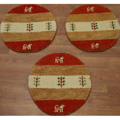 Ensemble de trois tapis ronds faits à la main de style Gabbeh 1x1