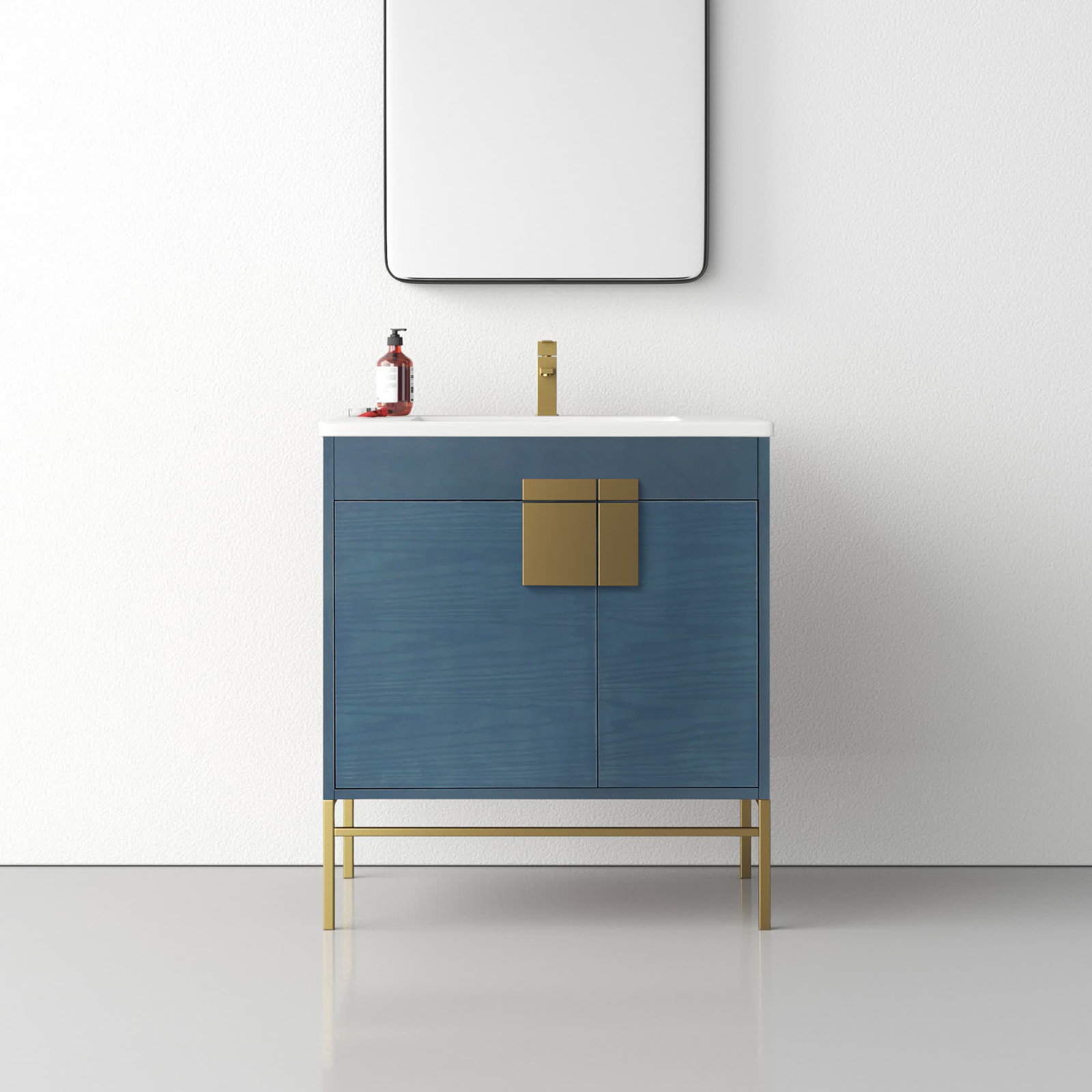 Maisie 30'' Single Bathroom Vanity, Satin Brass, French Blue