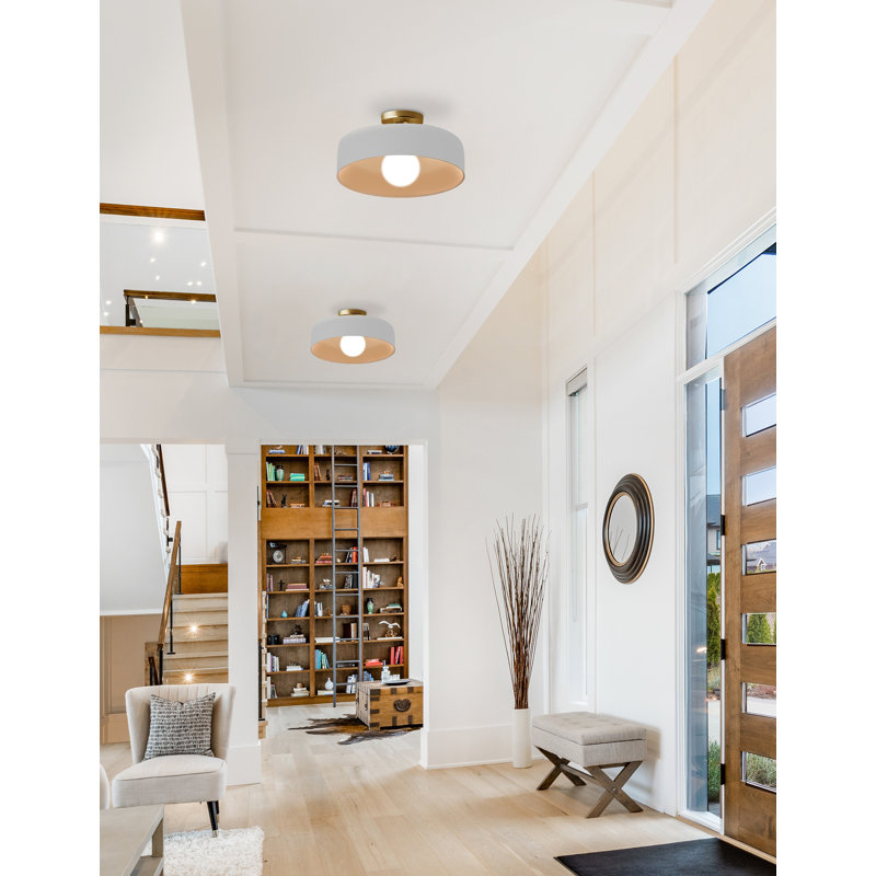 Plafonnier semi-encastré Radiance, Blanc mat, Laiton brossé, H 6,5 po x l 16 po x P 16 po