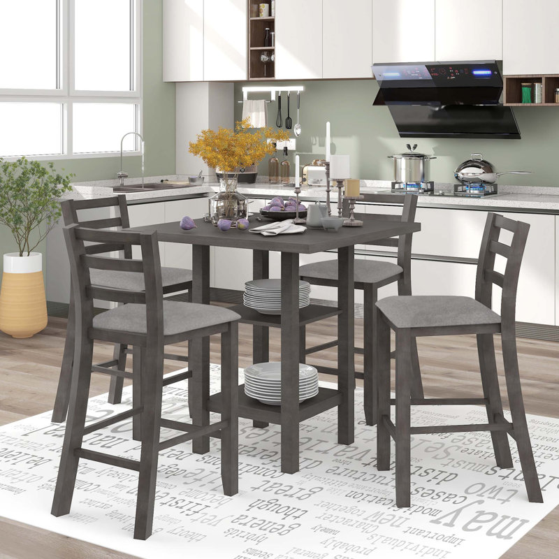 Alizai 4 - Person Solid Wood Top Four Leg Dining Set, Grey