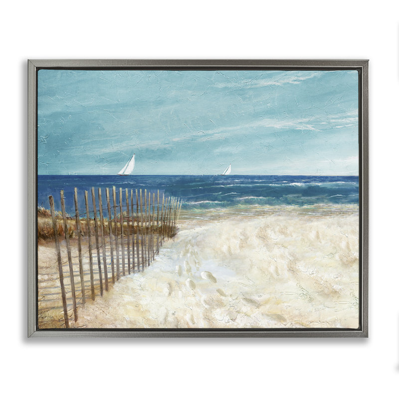 «Footprints By Sandy Fence», art mural encadré sur toile flottante par Ruane Manning, H 25 po x l 31 po