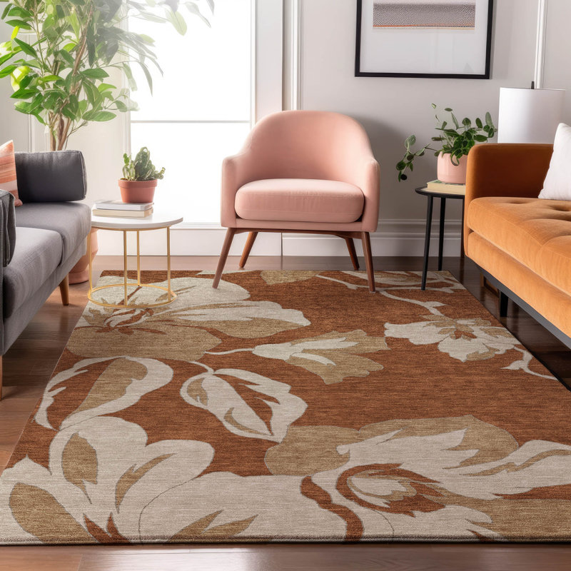 Premium Machine Washable Prisco Terracotta Rug, Rectangle 8' x 10'