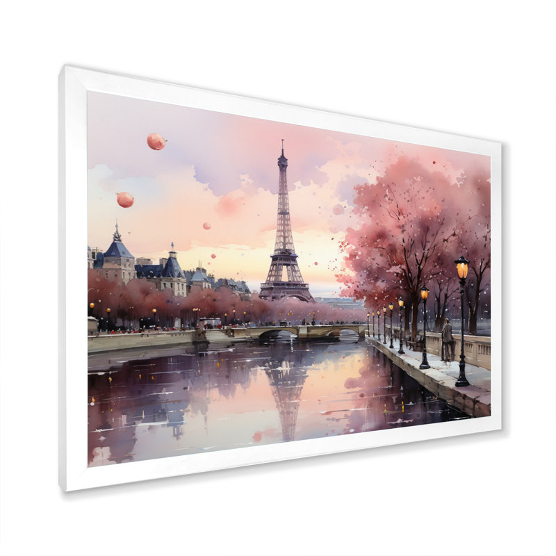 «Pink Twilight Rendezvous In Paris II», impressions sur toile de parcs d'attractions, H 34 po x l 44 po, Blanc