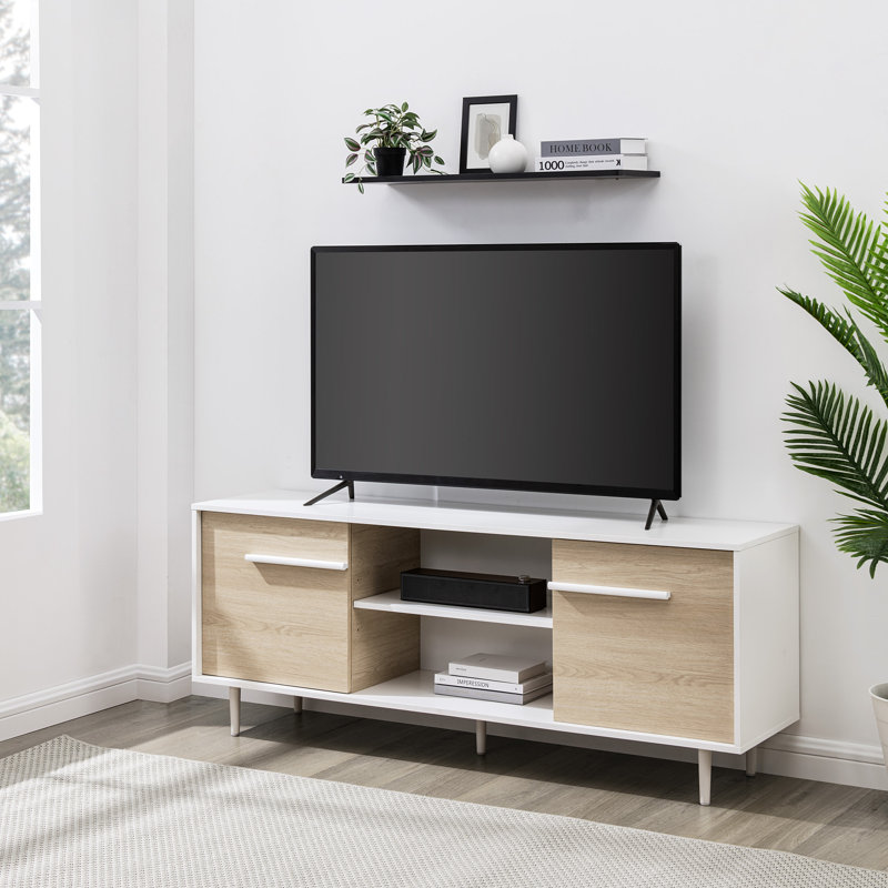 Staten 2-Door 60" TV Stand for TVs up to 65", White/Natural