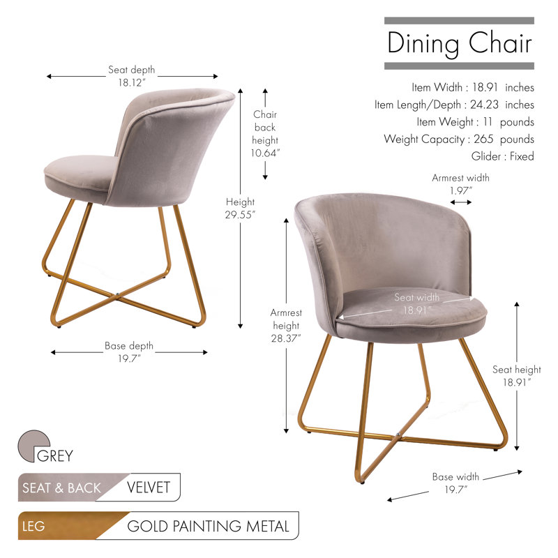 48cm H Velvet Upholstered Armchair, Grey