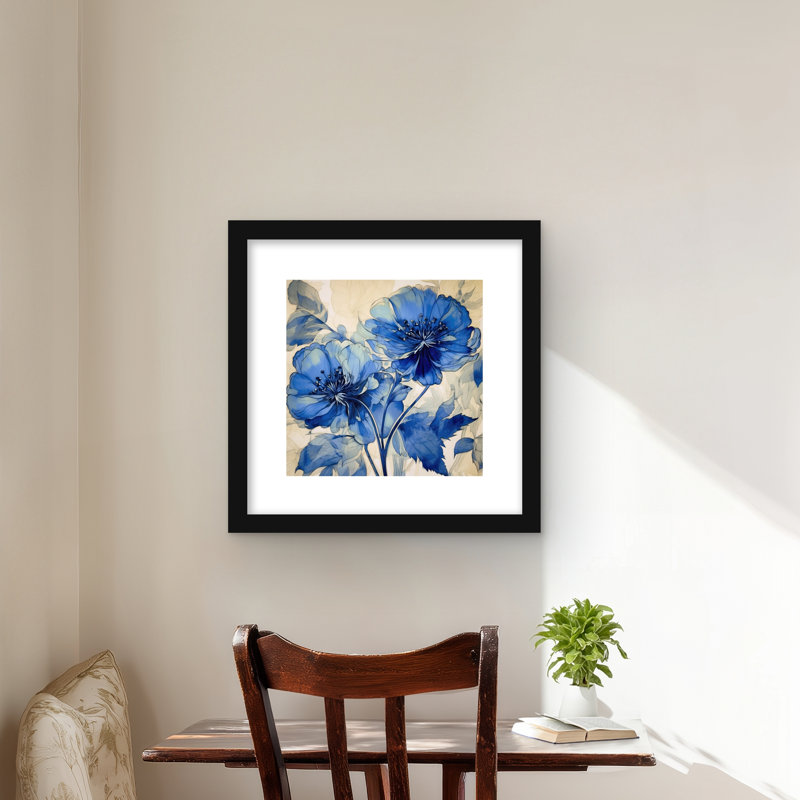 Fleurs marines - imprimé mat bleu encadré | Décoration intérieure