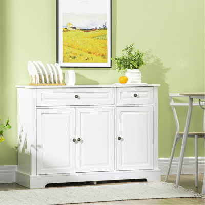 Armoire blanche avec 2 tiroirs et tablettes réglables, buffet pour armoire de rangement, tablettes pratiques
