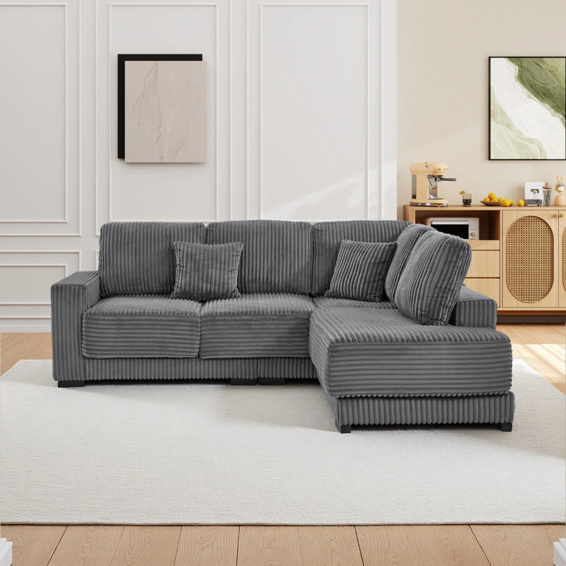 93" L Shaped Sofa Upholstered Soft Corduroy Sectional Couch With Reversible Chaise Lounge For Living Room, Apartment