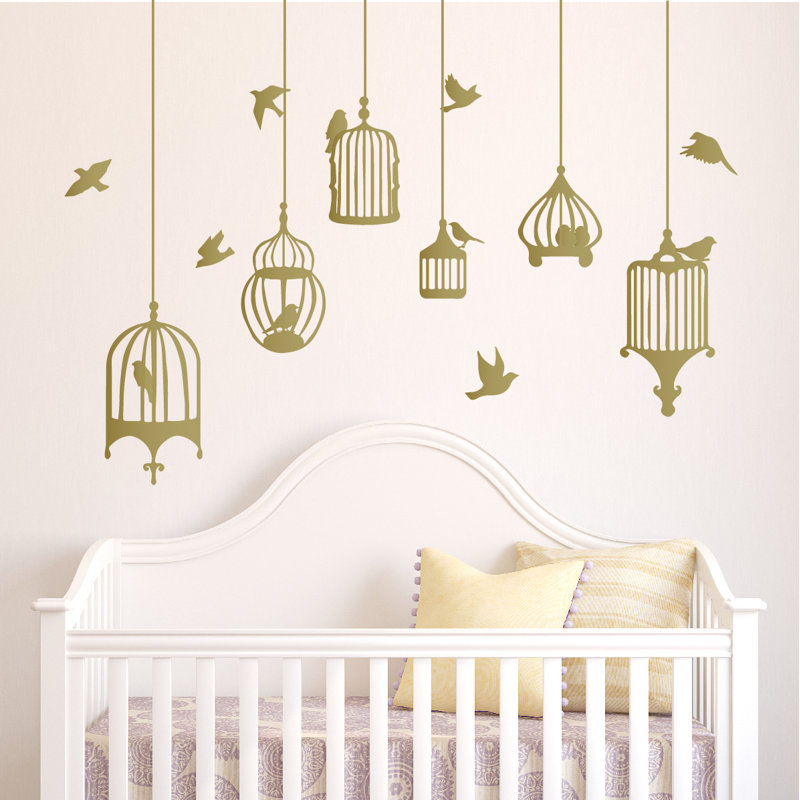 Décalcomanie murale galores oiseau, H 48 po x l 58 po x p 0,01 po, Doré / doré
