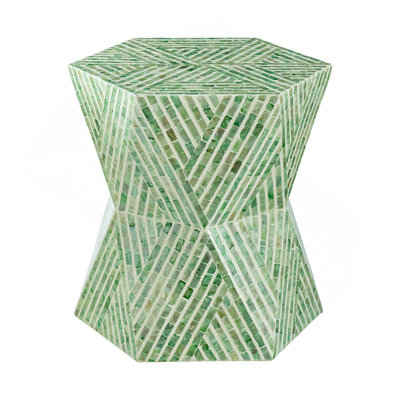 19X19x20" Tapered Green Garden Capiz Stool, Accent Side Table