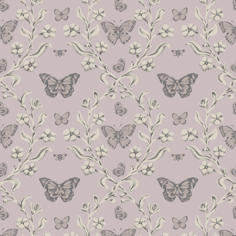 Butterfly Garden - Wallpaper, Dusty Lilac, Premium Paper, Non-Pasted
