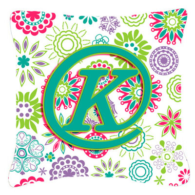 Monogramme initiale fleurs intérieur/extérieur Throw Pillow