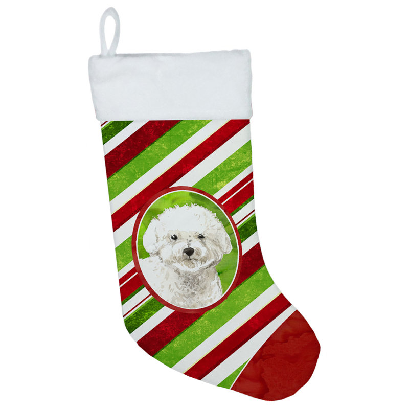 Chaussette de noël à rayures à sucre, Bichon frisé