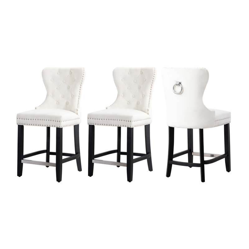 Tabouret de bar et de comptoir Kirsten, Tabouret de comptoir (siège d'une hauteur de 24 p, Blanc, Noir