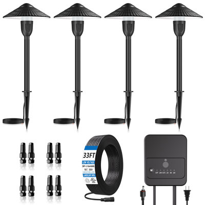 Low Voltage Metal Landscape Lighting Kit with Photocell Transformer, 3000K Warm White, IP66 Waterproof, Timer Modes, 5W LED Path Lights