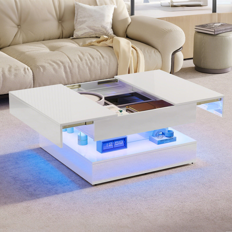 Pedestal Coffee Table with Storage, White