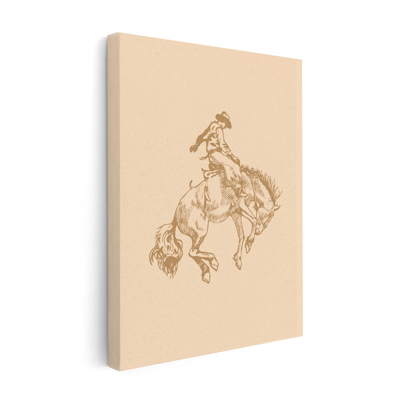 Cowboy beige chevauchant un cheval sauvage, Unframed, Canvas, 16"H x 20"W