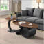 Ensemble de 2 tables basses gigognes, orales et rondes, table industrielle pour le salon, grand 47,24 po, petit 19,69 po-1119318452