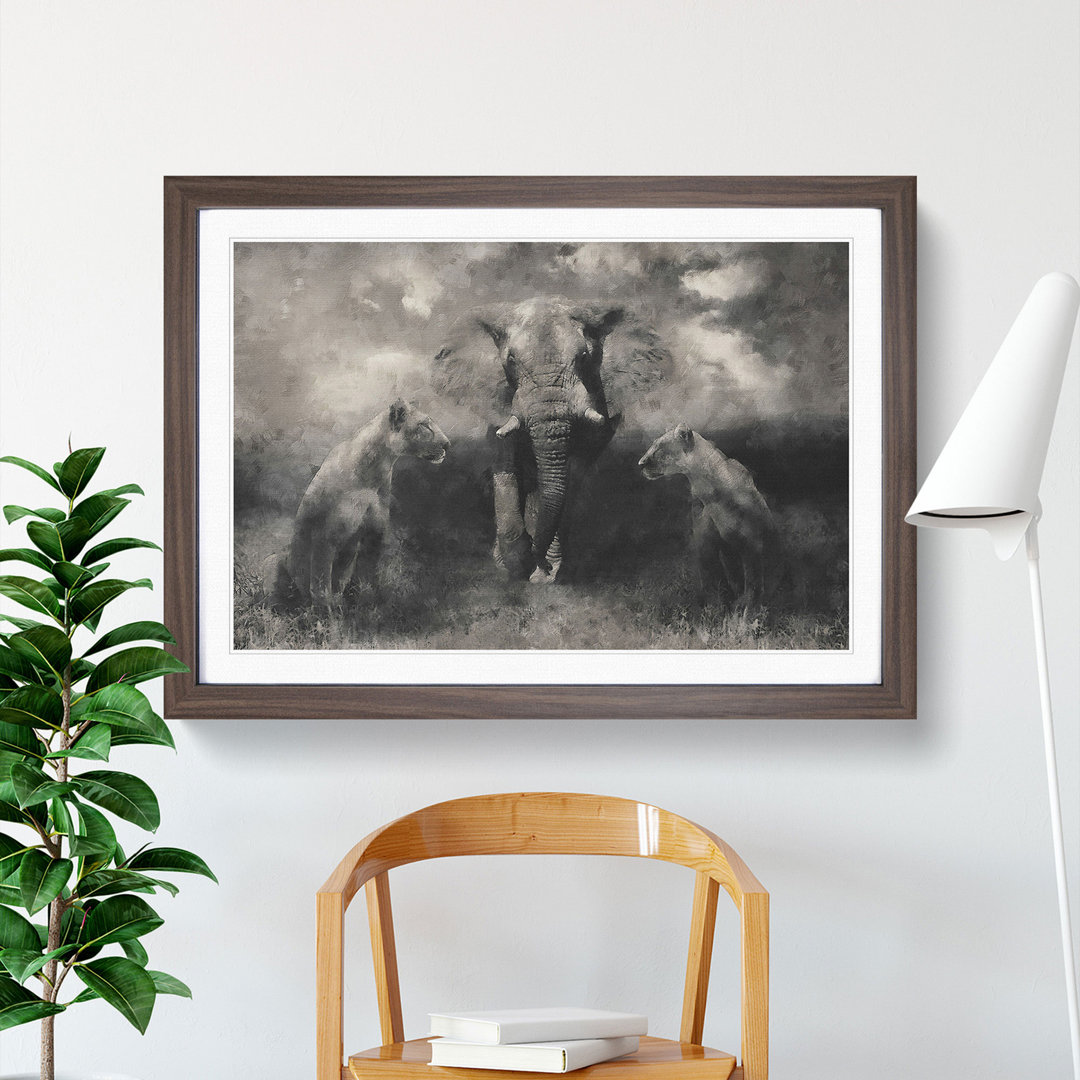 Elephant with Lions - Picture Frame Graphic Art