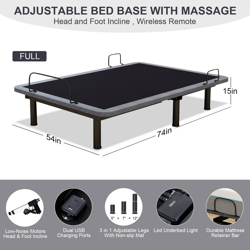 Wayfair Adjustable Bed Frame Base Massage With 12" Mattress, Full / Double