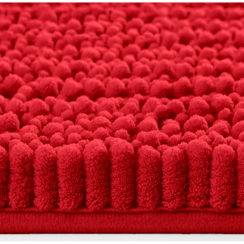 2 Piece Set Mustard Soft Cozy Plush Chenille Bath Mat Bathroom Rug, Red