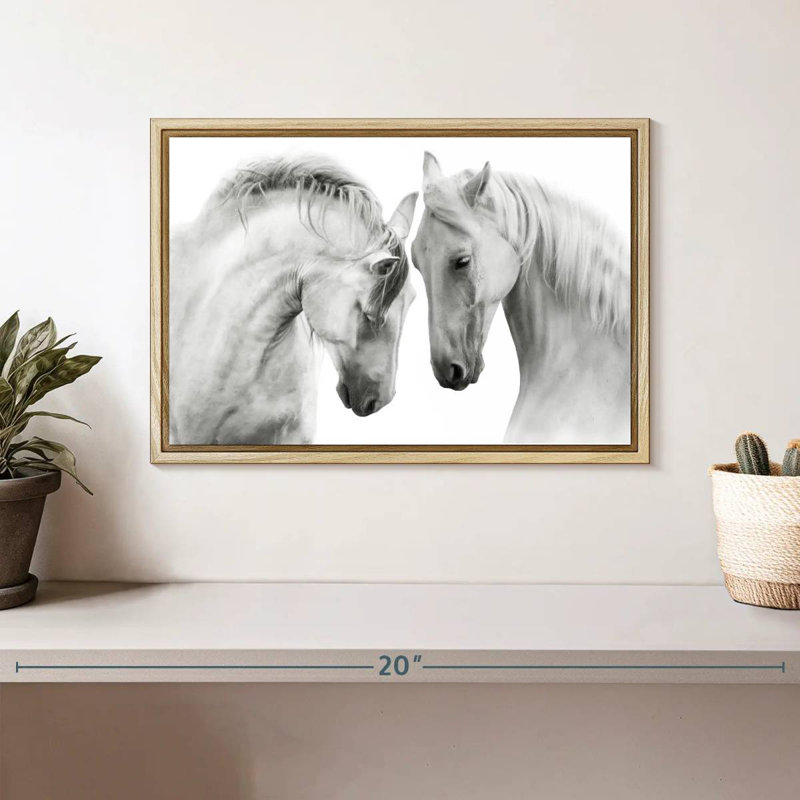 Couple de chevaux blancs, Cadre flottant en bois naturel, 13 po x 9 po
