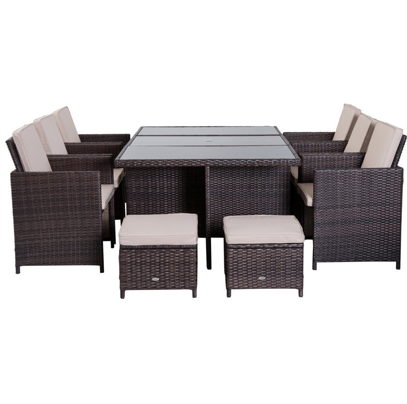 Ingmar 10 Seater Dining Set with Cushions, Brown