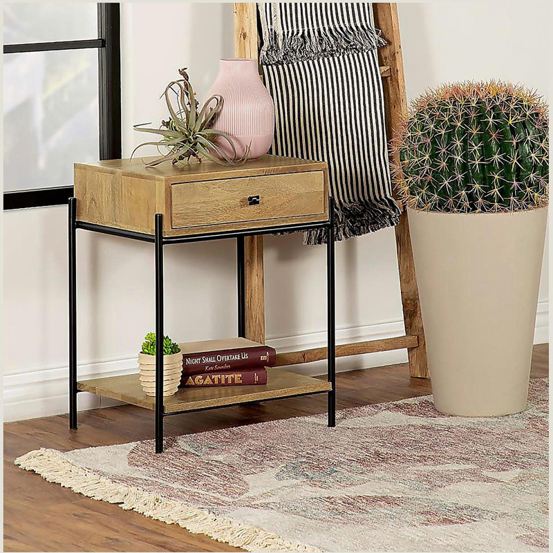 Natural Mango 1-Drawer Accent Table with Bottom Shelf