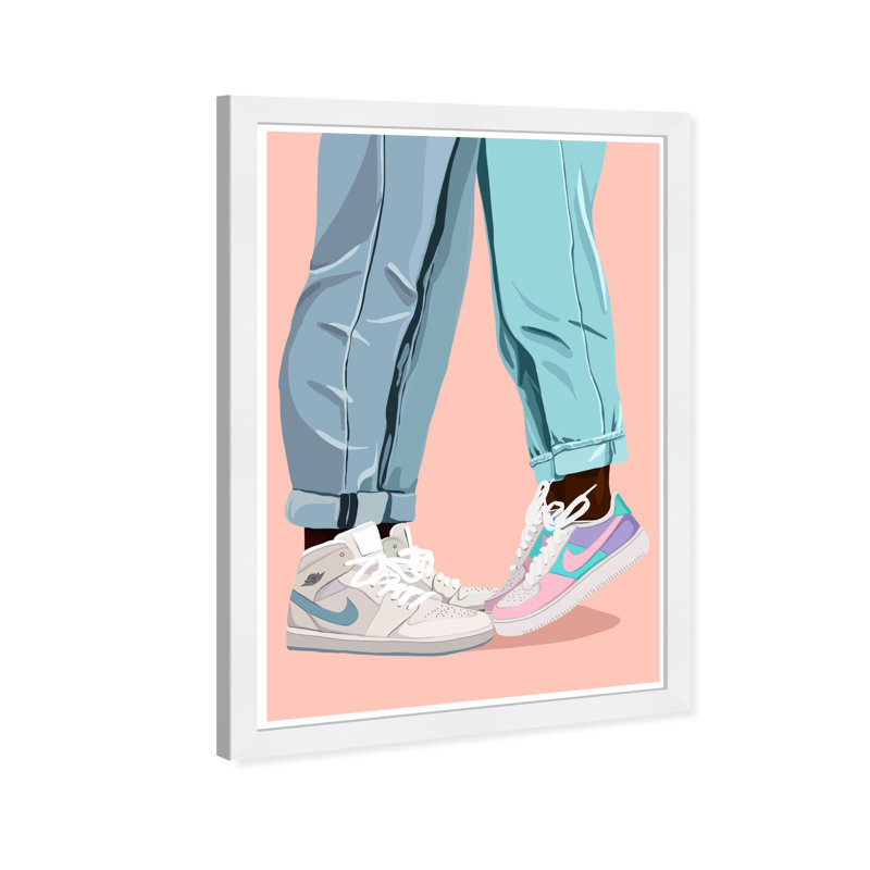 «Fashion and Glam Sneaker Head Couple», impression d'art mural en papier rose