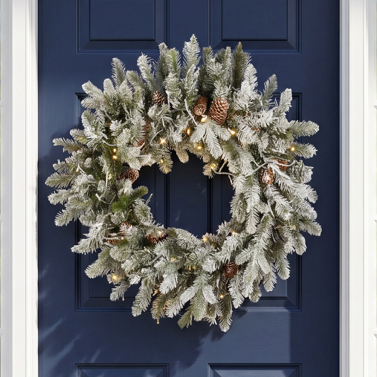24" Frosted Spruce Pre-Lit Wreath
