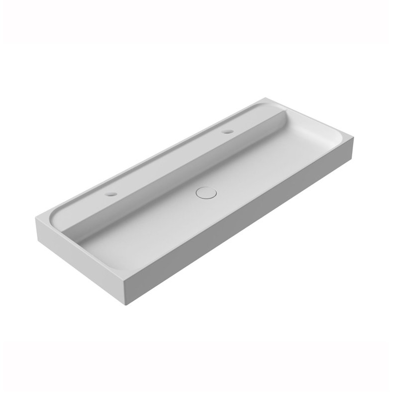 Lavabo de salle de bain Unit Plus 120A en blanc brillant, Deux trous