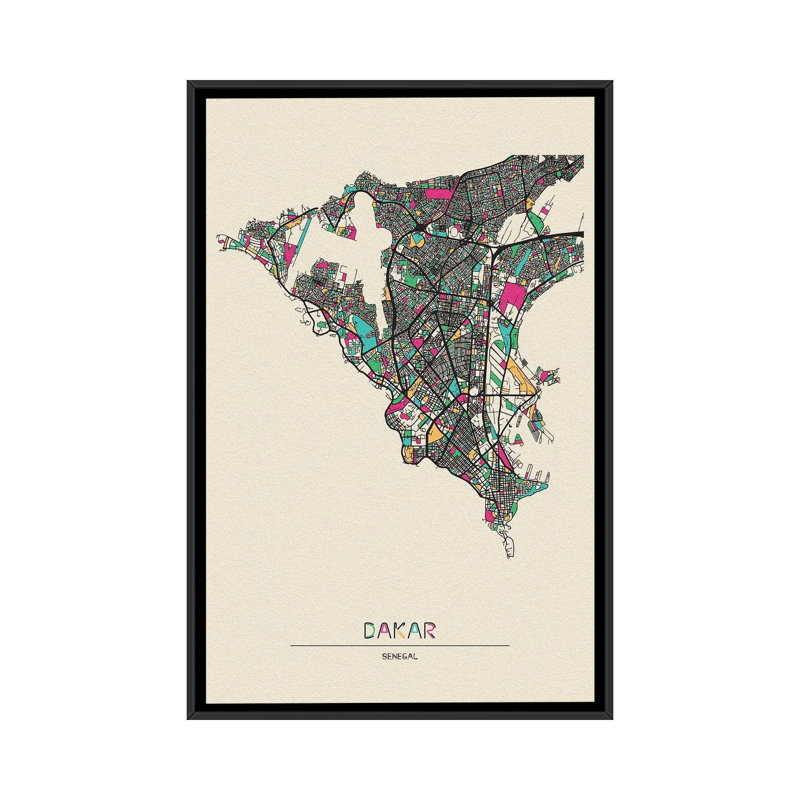 Dakar, Senegal Map by Ayse Deniz Akerman - Floater Frame Gallery-Wrapped Canvas Giclée on Canvas